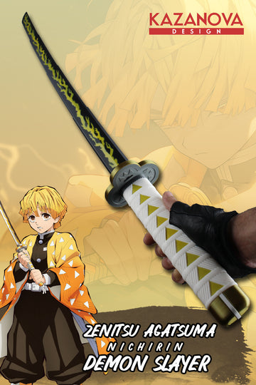Zenitsu Agatsuma Demonslayer Anime Katlanabilir Katana Detaylı Versiyon